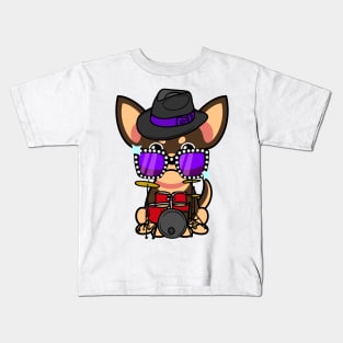 Funny small dog is playing the drums Kids T-Shirt